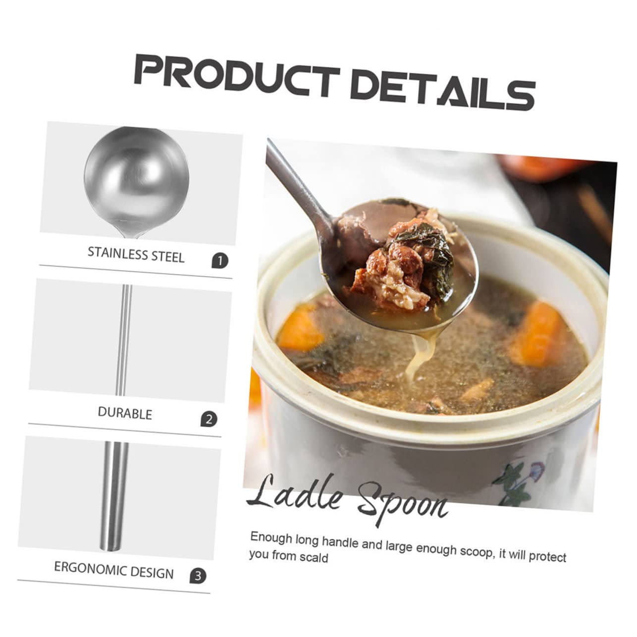 IMIKEYA Cucharón y Resistente a Deformaciones Mango Largo sin Rebabas de Acero Inoxidable Utensilio Adecuado para Restaurantes y Cocinas Profesionales