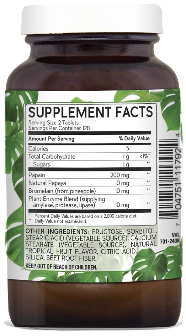 Natural Nutra Papaya Chewable Plant Enzymes for Digestion, Bloating