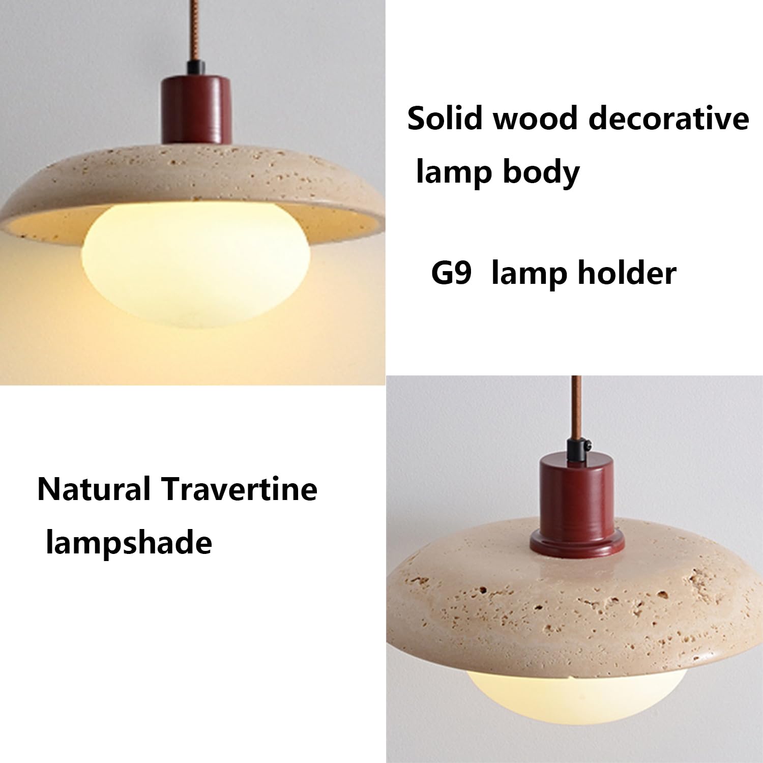 Lampada a sospensione semicircolare in pietra di travertino