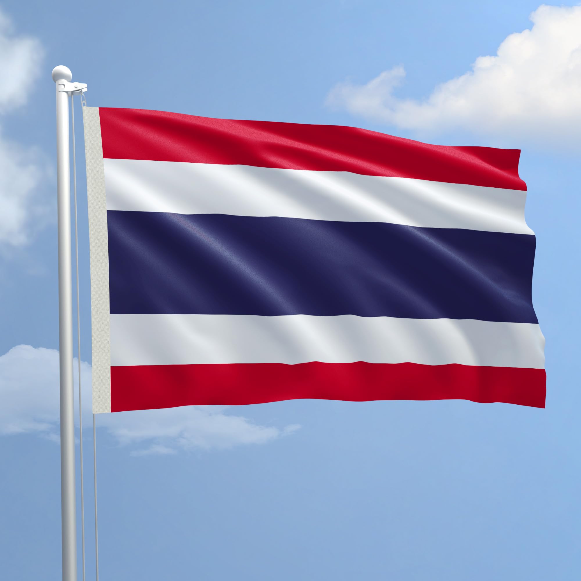 Bandiera Thailandia 300 x 450 cm in Poliestere Nautico Ignifugo 115 g/mq per Uso Interno ed Esterno con Finiture Professionali, Doppie Cuciture, Corda e Guaina, Colori Brillanti e Duraturi
