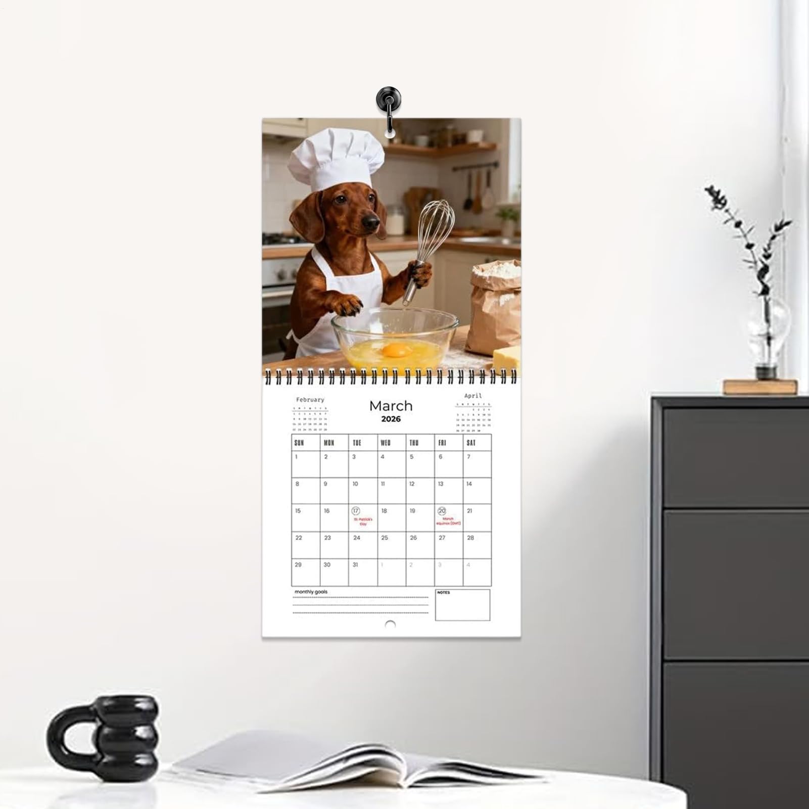 Calendario De Pared 2026 Planificador y Organizador Mensual para Perros con | Planificador De Pared Para Fechas Vacaciones Decoración Hogar Oficina Escritorio Aula