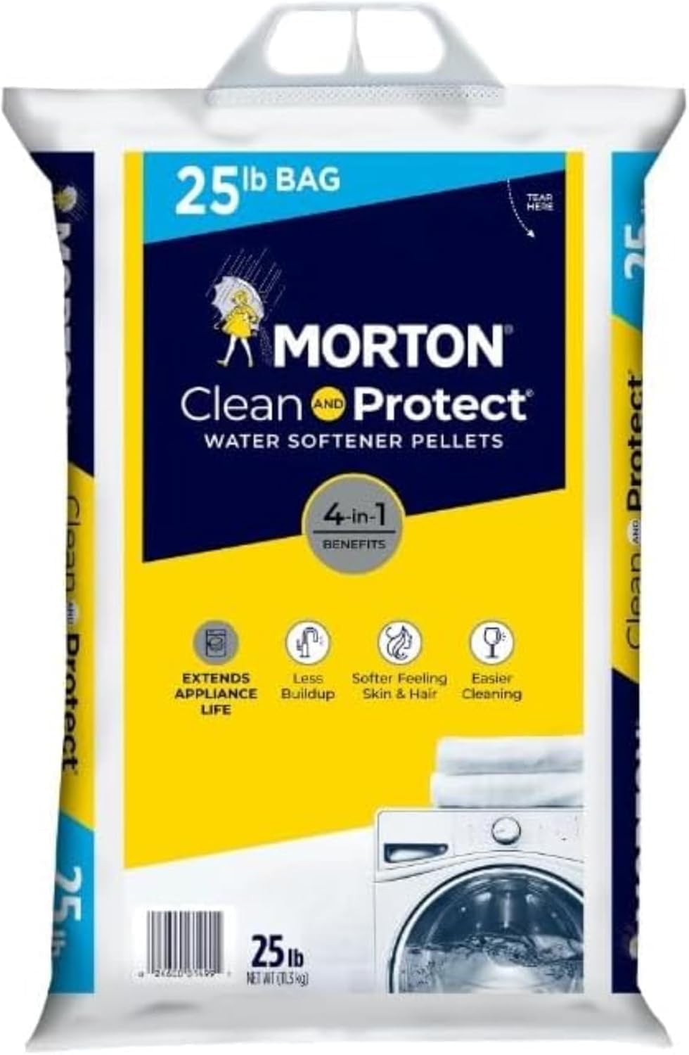 Morton Clean and Protect Water Softener Salt (3Pack) - 25lb Bags, Easy-Carry, Senior-Friendly, Lightweight