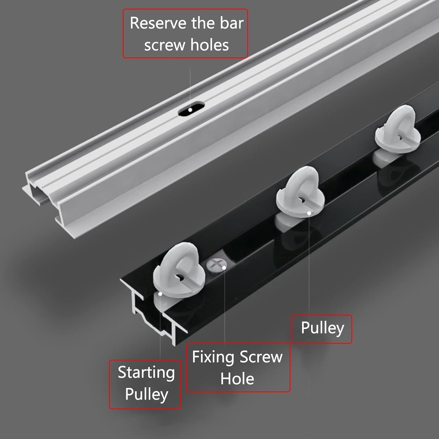 Kanduo Deckenvorhangschiene aus Aluminiumlegierung – Schwarz Weiß, bündige, unsichtbare Vorhangstange for Raumteiler, Pavillon/Duschraum Zubehörsets für Gardinen(Black,6m/19.7ft)