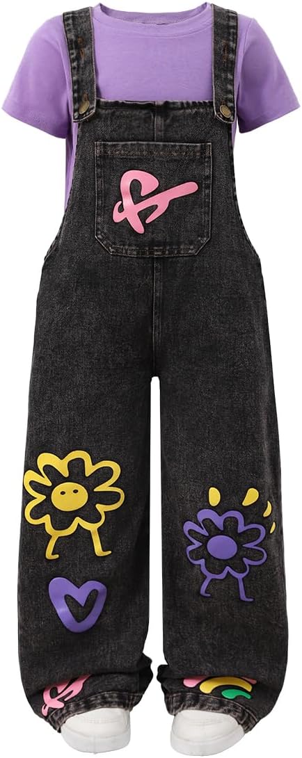 Toddler Girl Summer Clothes Short Sleeve Denim Overall Jumpsuit with Top Girls Spring Outfits Set
