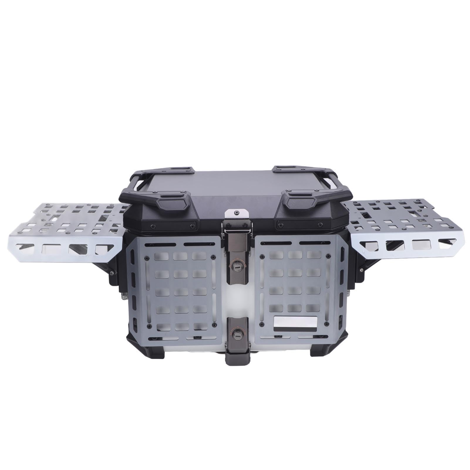 Dilwe Tylna Obudowa Motocykla Kufer Motocyklowy ze Stopu Aluminium 45L Szybkozłączka Wodoodporny, Zamykany, Składany Schowek dla Osób Dojeżdżających do Pracy z Tylnym Bagażnikiem (Biały Ti)