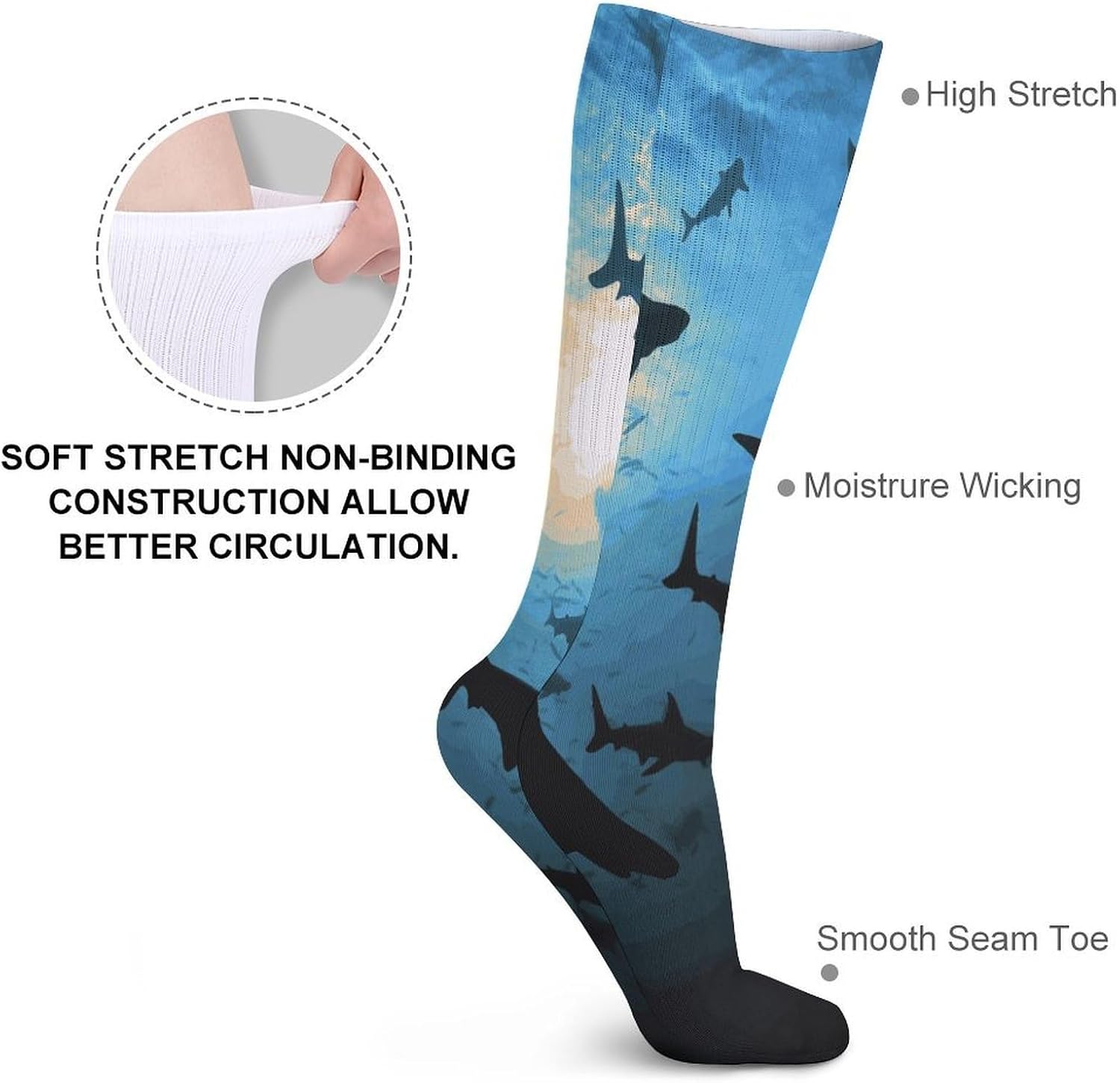 Hammerhead Sharks Crew Socks Cozy Casual Calf Socks Lightweight Long Work Sock Breathable Athletic Sock for Hiking Sports Running 5 Pairs