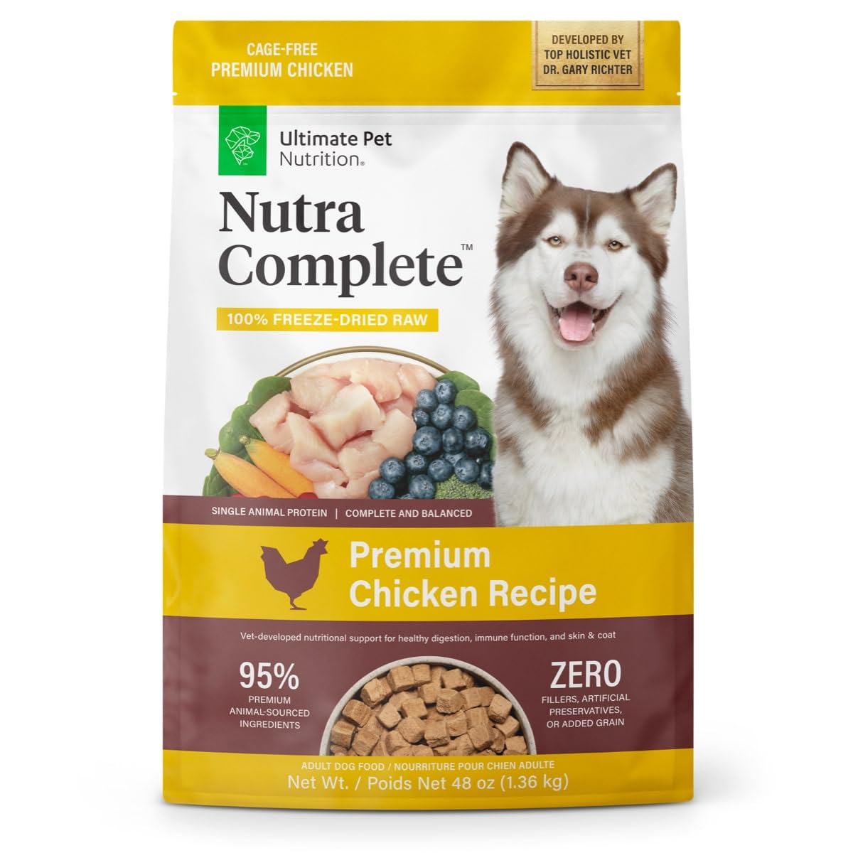 ULTIMATE PET NUTRITIONNutra Complete Freeze Dried Raw Dog Food, Veterinarian Formulated with Antioxidants, Prebiotics & Amino Acids (3 Pound, Chicken)
