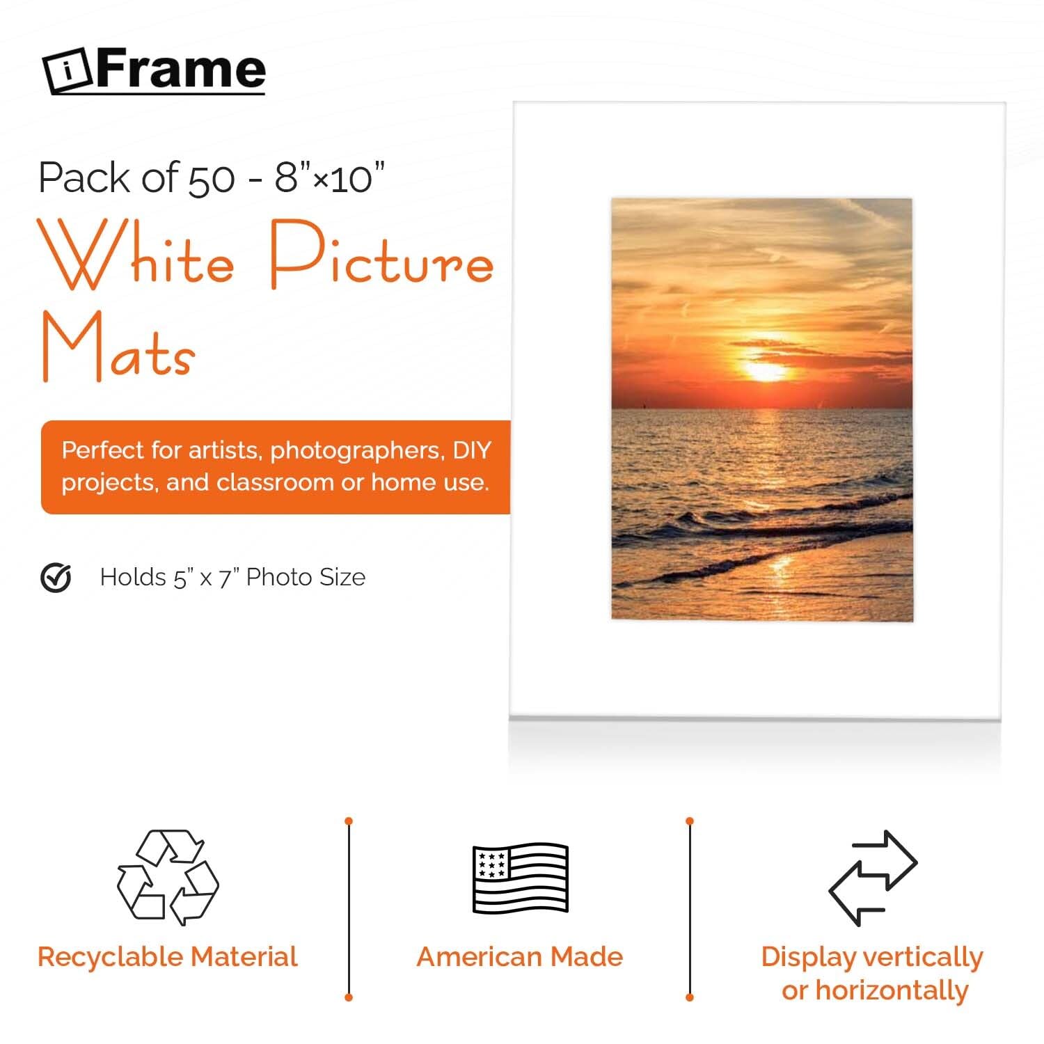 iFrame 8 x 10 Inch Pre-Cut White Picture Mats with Light Cream Bevel Cut for 5 x 7 Inch Photos Mattes for Photo and Frames | Mats Only | Acid Free Material | Made in USA (Pack of 50)