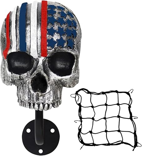 Soporte para casco de motocicleta, soporte para casco con forma de calavera con soporte de casco de pared Netbag, accesorios para colgar para