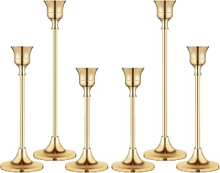 BEZURA Gold Brass Taper Candle Holders Set of 3 - Vintage Candlestick Holders for Fireplace, Dining Table, Parties, Weddings