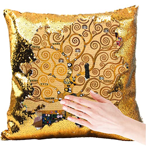 My Custom Style Funda de cojín para cojín con lentejuelas de arte-árbol de la vida, Klimt#Oro