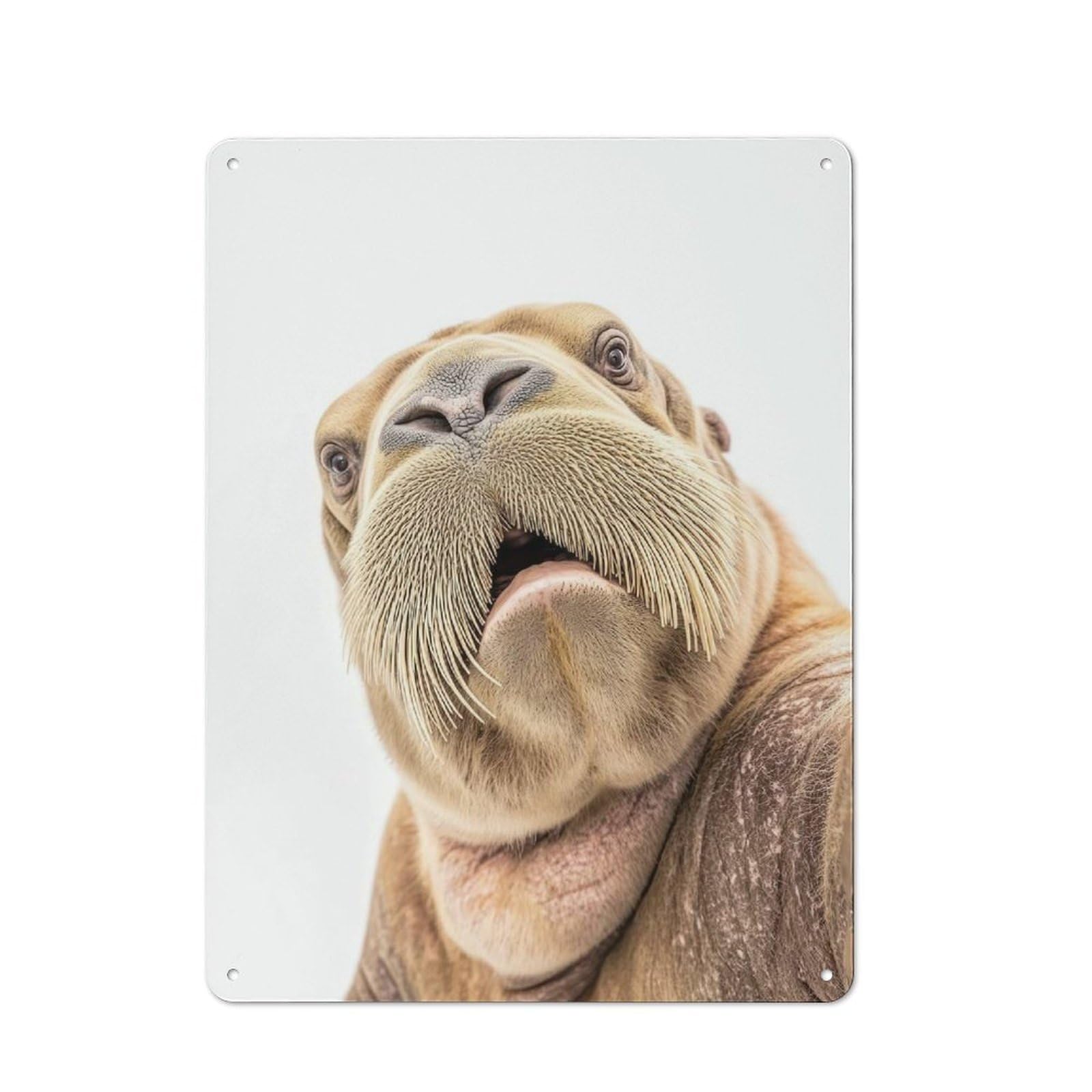 Junmoney Selfie Walrus Playful Animal Decor Metal Plaque 40X30cm With For Hallway Wall, Rustic Decor, For Garage, Workshop And Man Cave Decoration