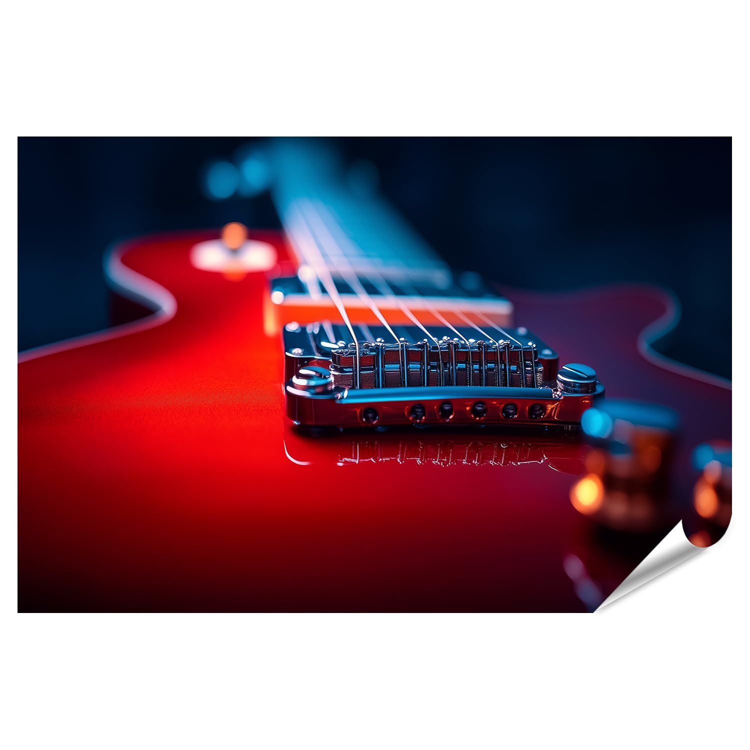 islandburner Prime XXL - Poster da primo piano di una chitarra elettrica rossa con luci bokeh per camera musicale, musicista, negozio di musica, immagini premium