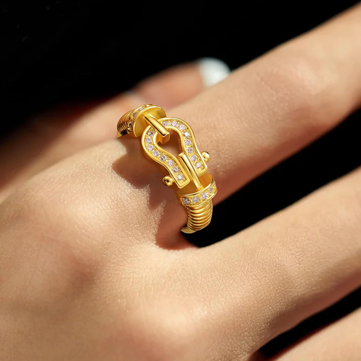 Waimore Adjustable Horseshoe Ring for Women, Ruby Red Cubic Zirconia Statement Jewelry, Nickel-Free White Gold & Platinum Plated Design for Anniversary, Engagement, Birthday or Everyday Wear - Image 5