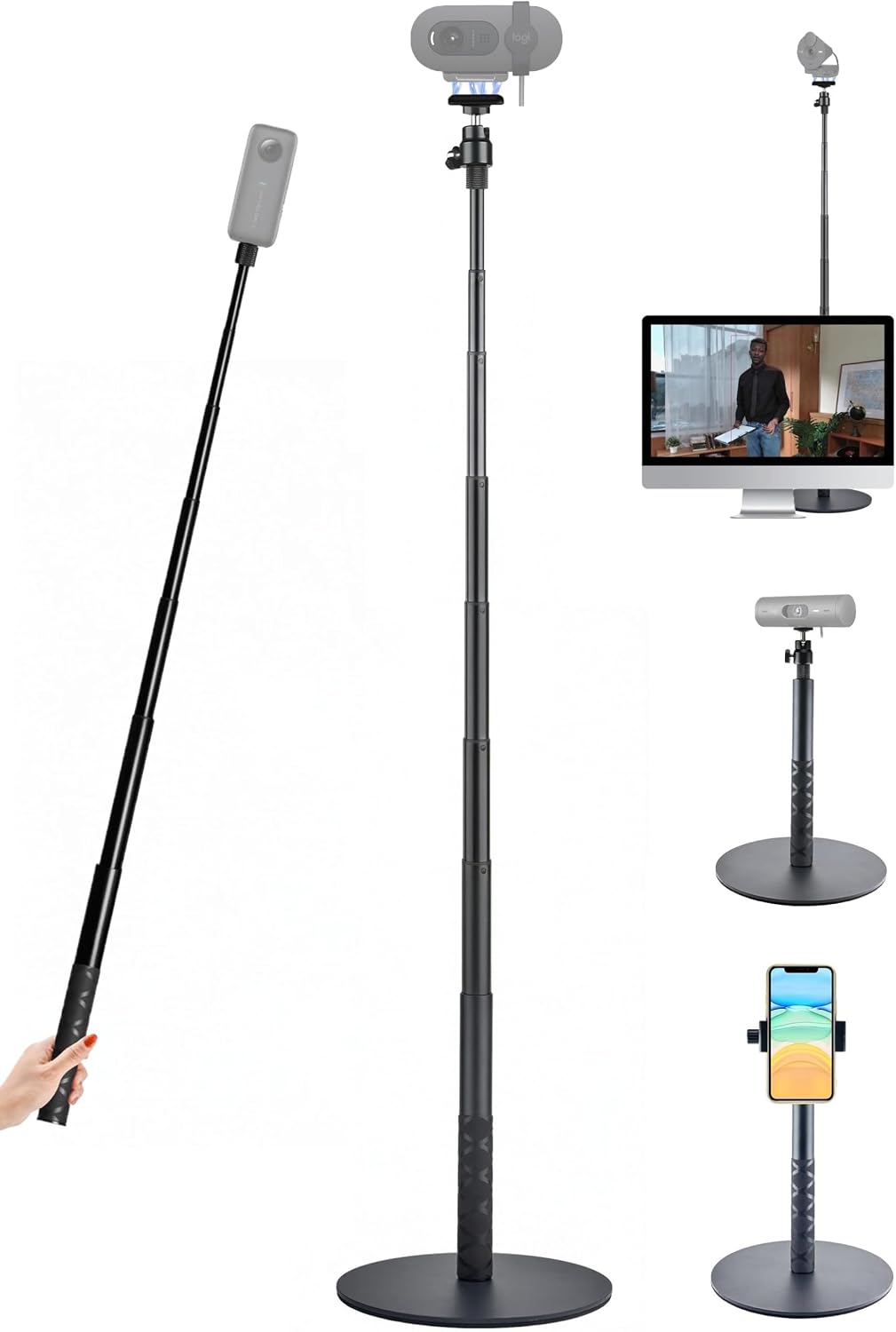 Adjustale Webcam-Stand,5ft Desktop Webcam Holder for Logitech Brio-101 100, Brio 301 300, Brio 501 500, C270, C310 Webcams