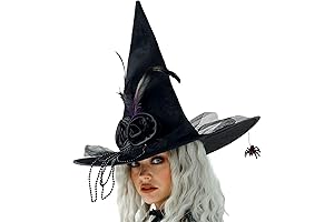 Halloween Witch Hat, Black Witch Hat with Detachable Spider, Halloween Costume Accessories for Women Party