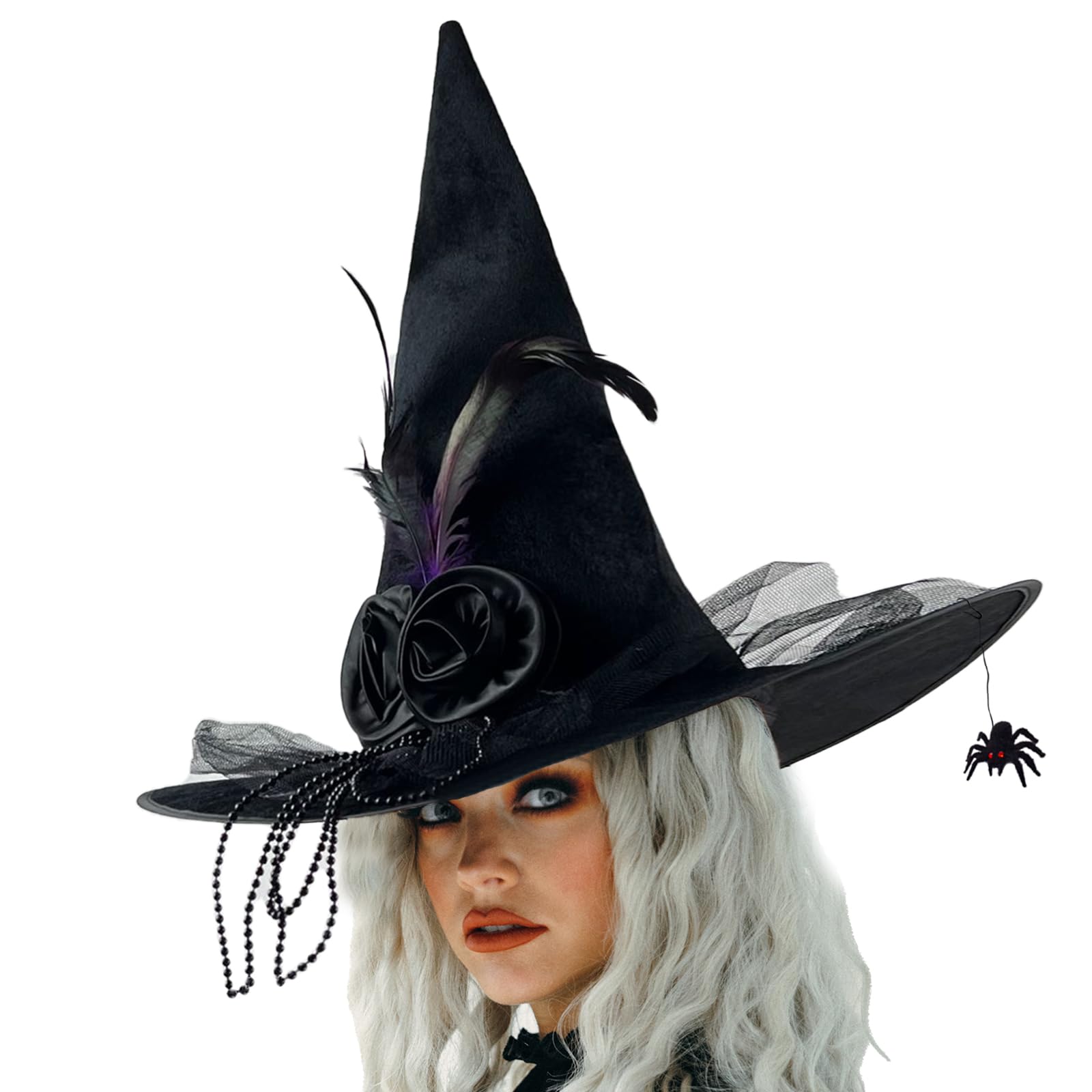 Halloween Witch Hat with Black Spider Witch Costume Accessories for Women Halloween Party Masquerade Cosplay Costumes