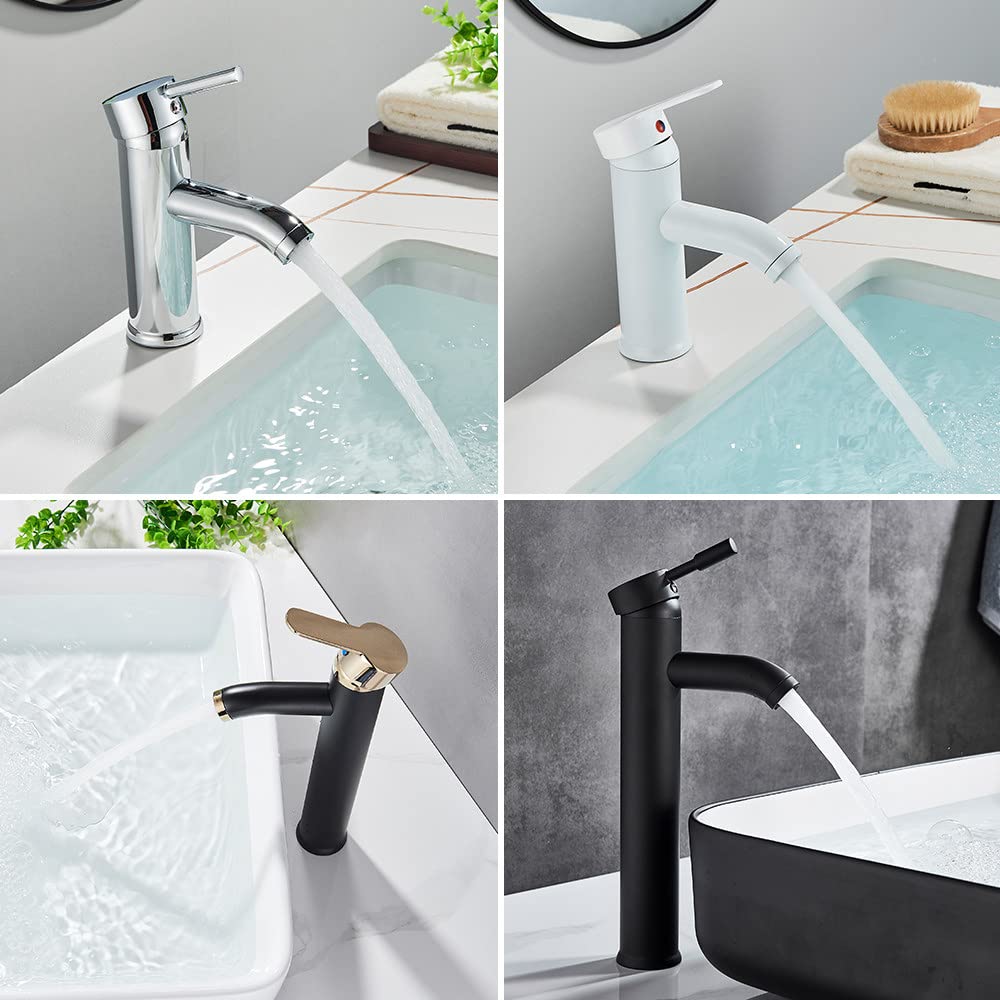 Grifos para lavabo de baño Mezclador frío/caliente Grifo para lavabo Grifo para lavabo de agua dorada negra Grifo para cocina Grifo para lavabo de baño Un orificio, Negro mate Alto A, Talla