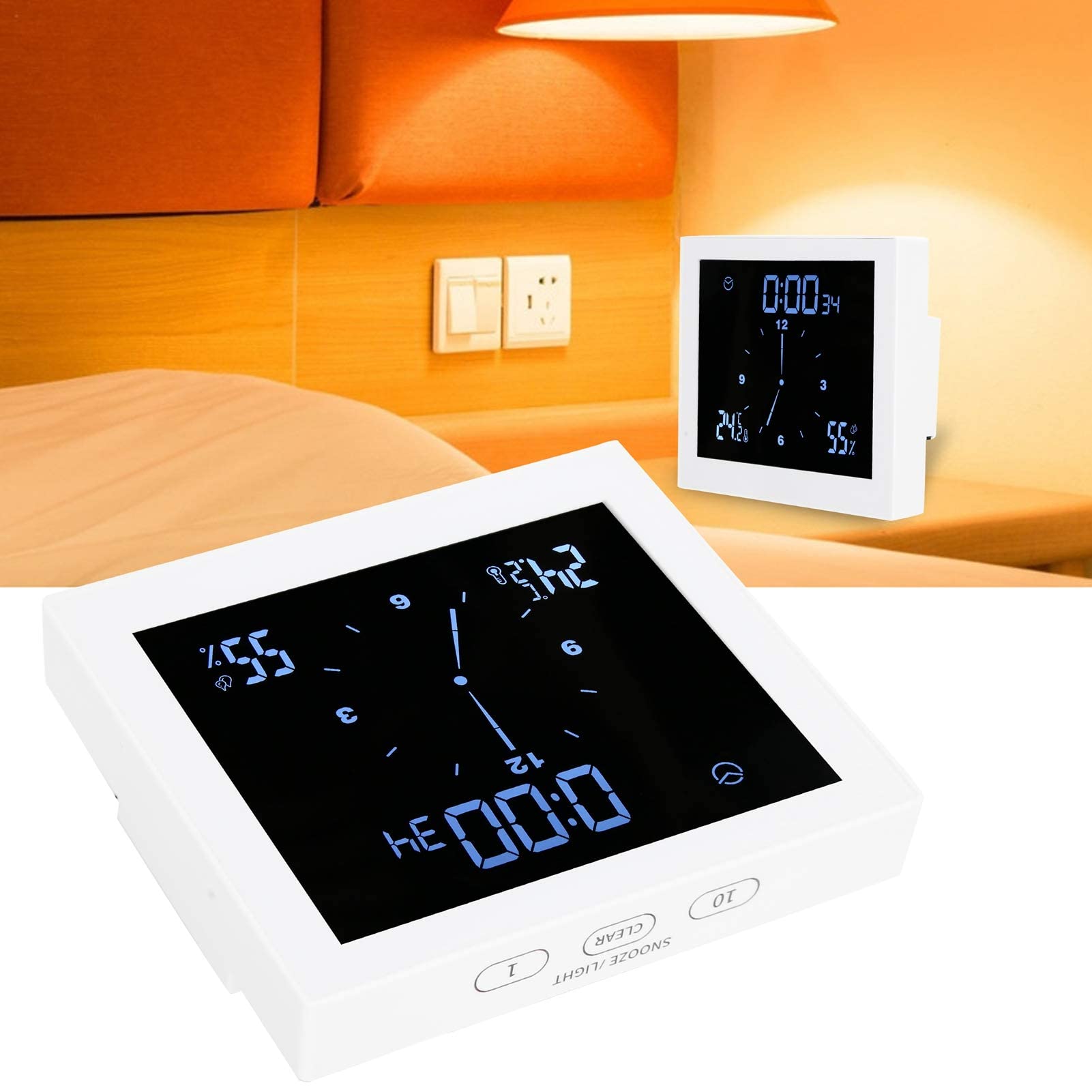 Ejoyous Reloj Pared con Termometro, Impermeable IP65 Reloj de Ducha Digital LCD Reloj de Ducha ℃ / ℉ Temperatura/Reloj de baño con función de Alarma y Temporizador de Cuenta atrás(Blanco)