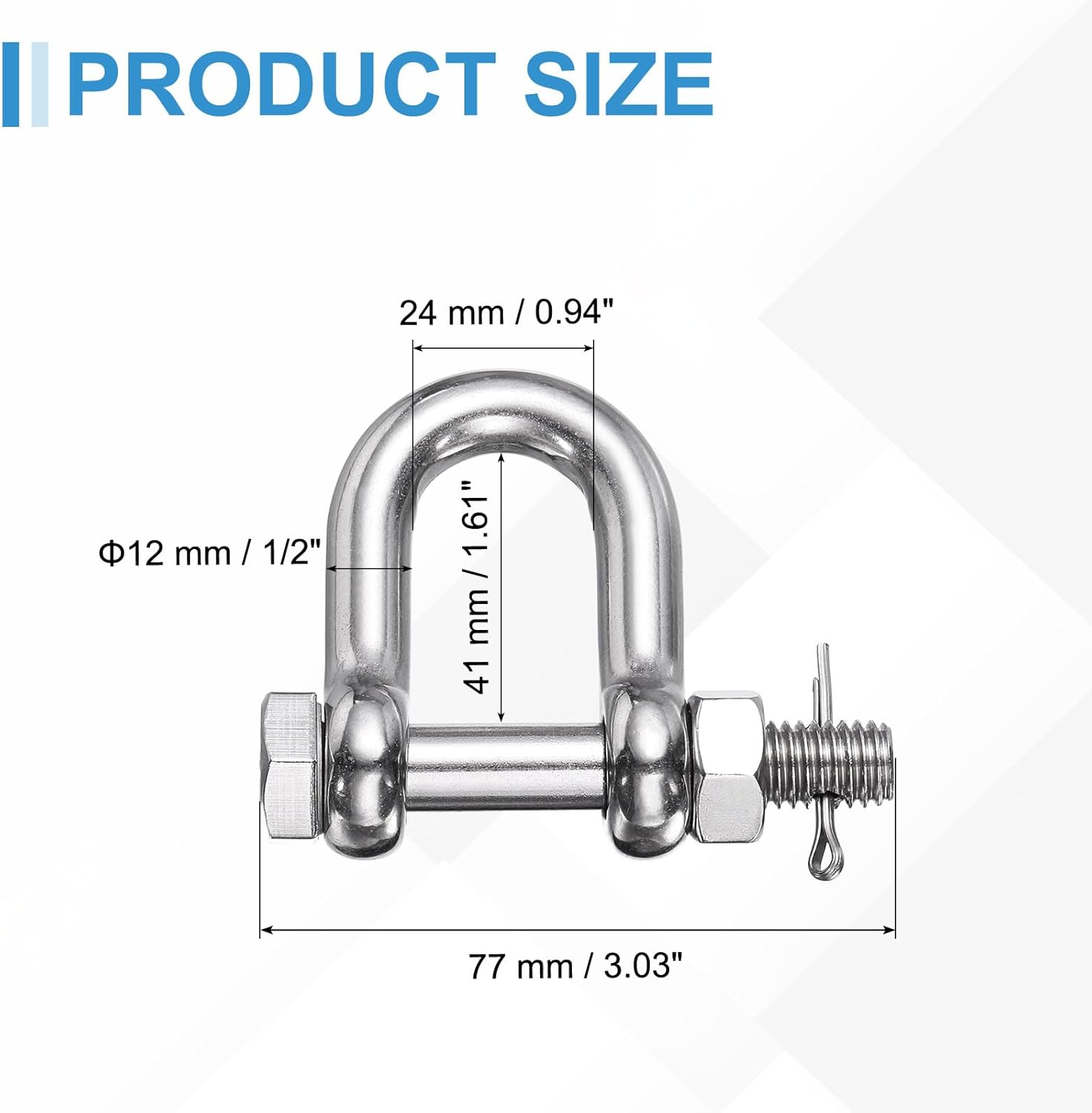 PATIKIL 1 Pcs 304 Stainless Steel D Ring Shackles, 1/2" (12mm) Marine Grade D Shape Clevis Screw Pin Shackle for Outdoor Boat Sailboat Chain Rigging Clasp, Silver - Image 2