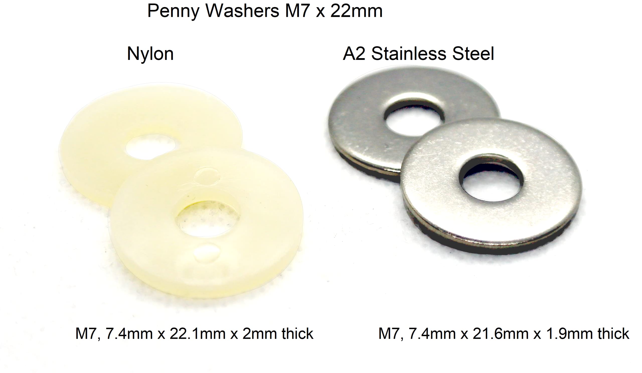 Penny Washers M7 x 22mm A2 Stainless Steel 7.4mm Inner Diameter x 22mm Outer Diameter x 2.1mm Thick(10, Stainless Steel M7 x 22mm) - Image 3