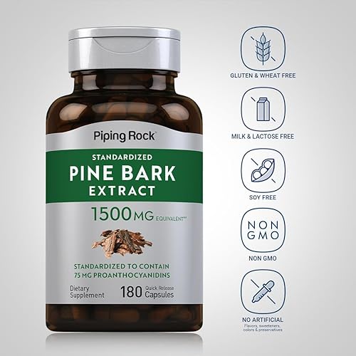 Miniatura 3 de Piping Rock Cápsulas de extracto de corteza de pino | 1500 mg | 180 unidades | Suplemento sin OMG, sin gluten