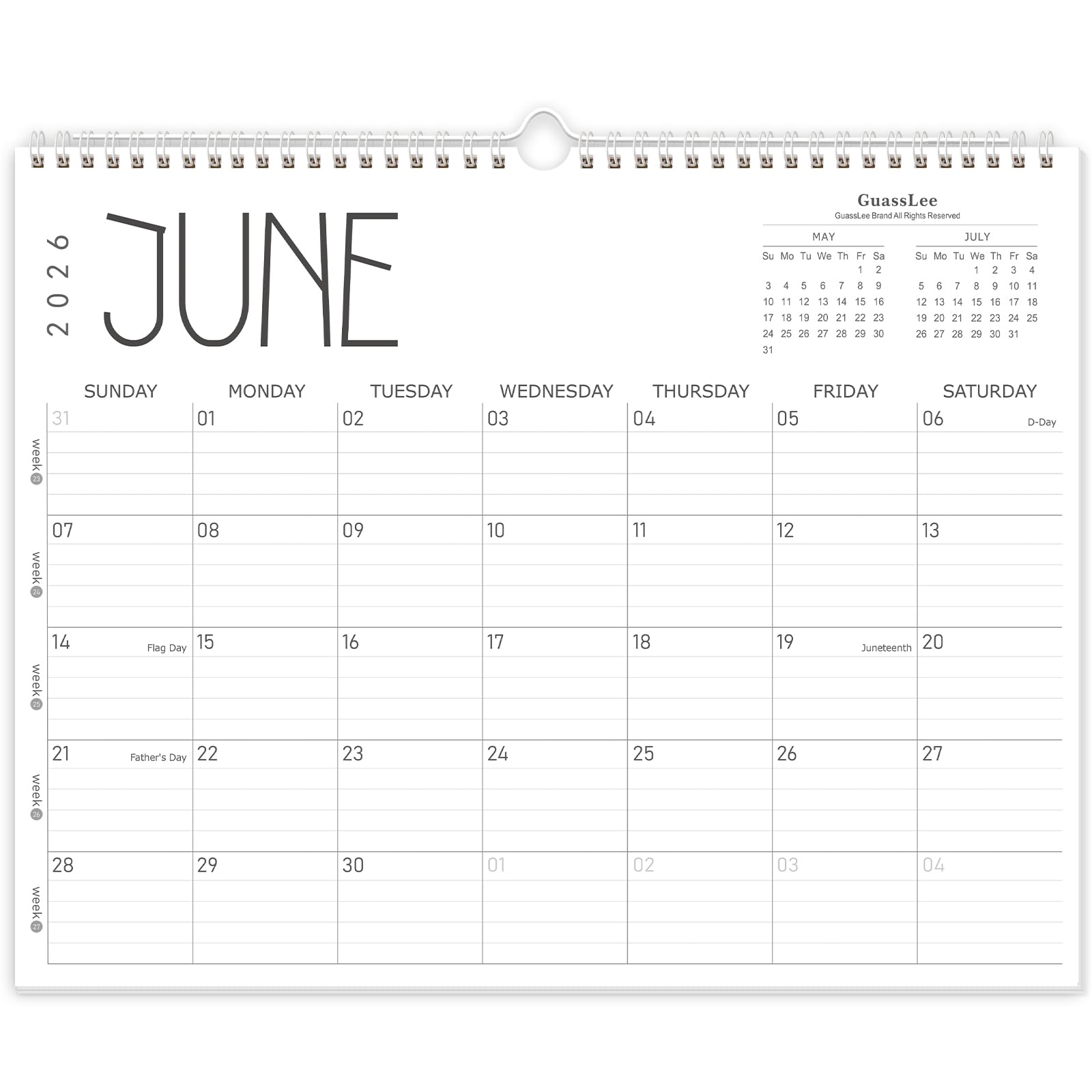 Photo 1 of GuassLee Wall Calendar 2026, 2026-2027 Calendar Wall from Jun. 2026 to May 2027, 14" X 11" Paper Monthly Planner Wall Hanging Calendar with Thick Paper for Office Home Planning & Organizing