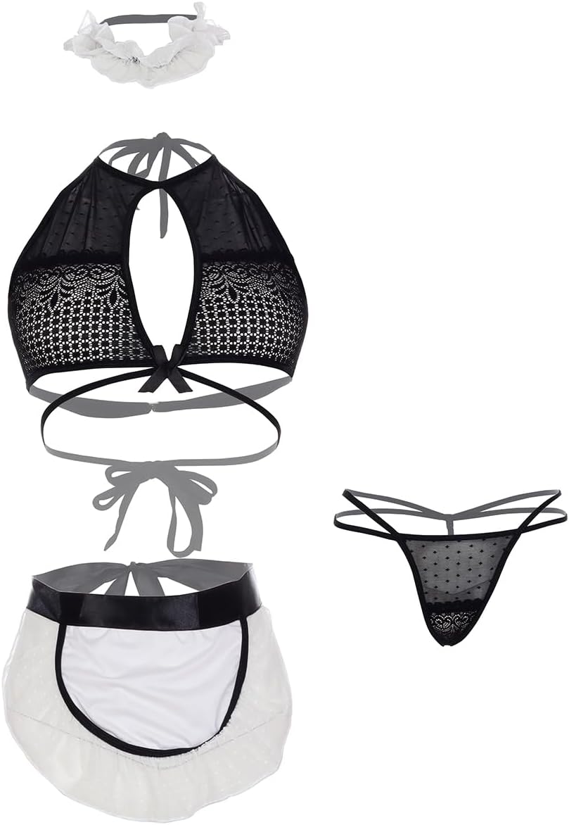 MYZAWomen's Power Net Maid Roleplay Costume With Head Band