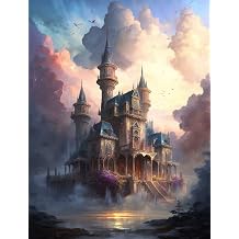 Diamond Painting Kits Magnificent Dream Castle,5D Full Round Diamond Art by Number Kits Vintage Oil Painting, for Romantic Pink Fantasy Room Decor Scenery Gift 8x12Inch