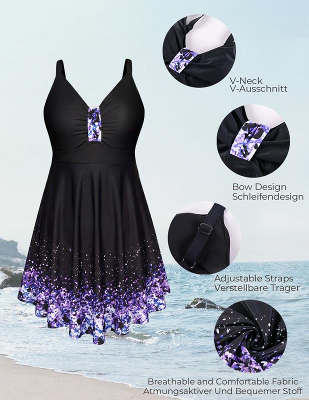 Hanna Nikole Costume da Bagno di Grandi Dimensioni da Donna Costume da Bagno Snellente, Costume da Bagno Intero con Volant