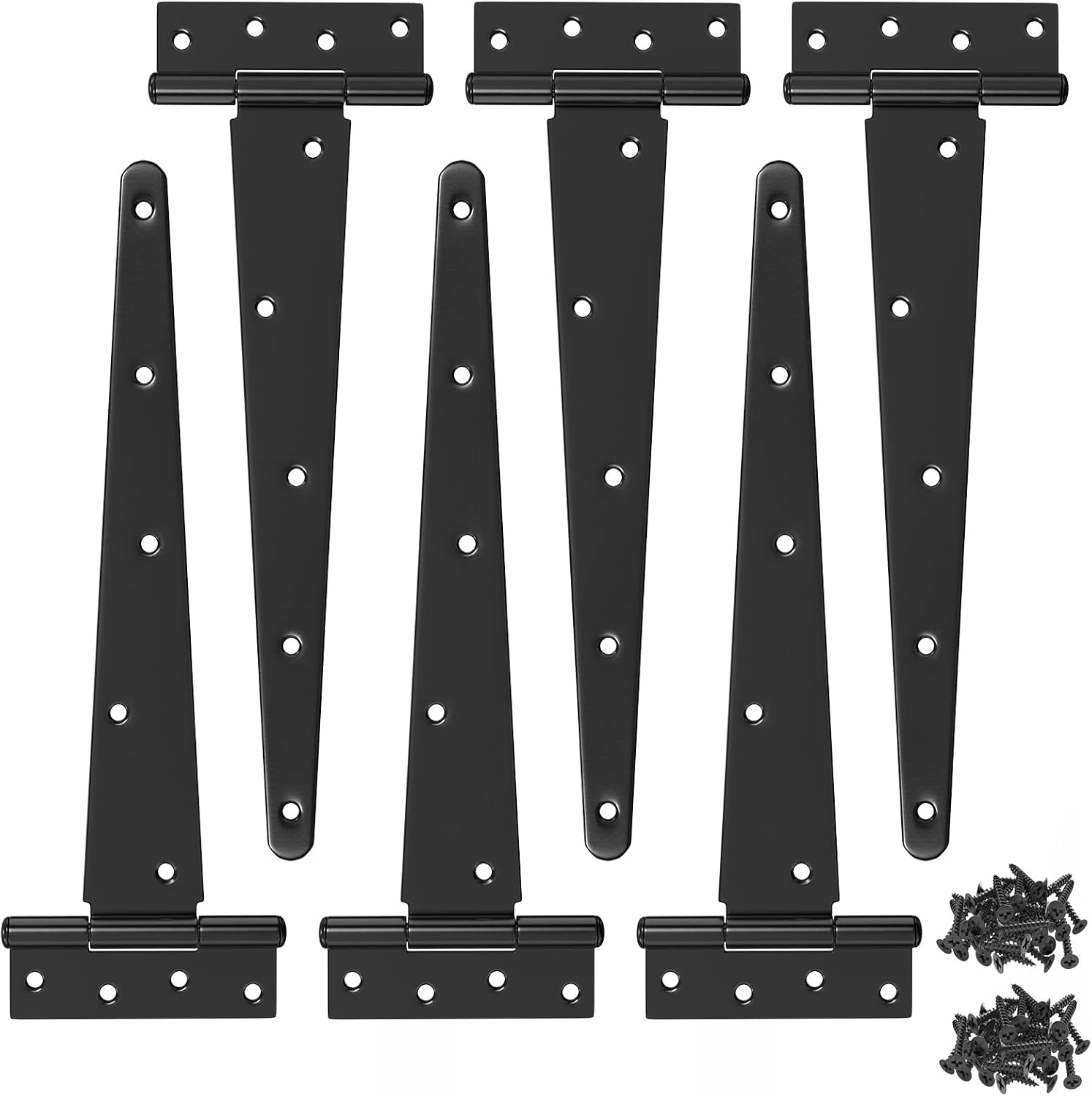 Black Door Hinges, Gate Hinge Heavy Duty Rustproof for Shed Door, Wooden Fences, Barn (6 Pack, 12 inch)