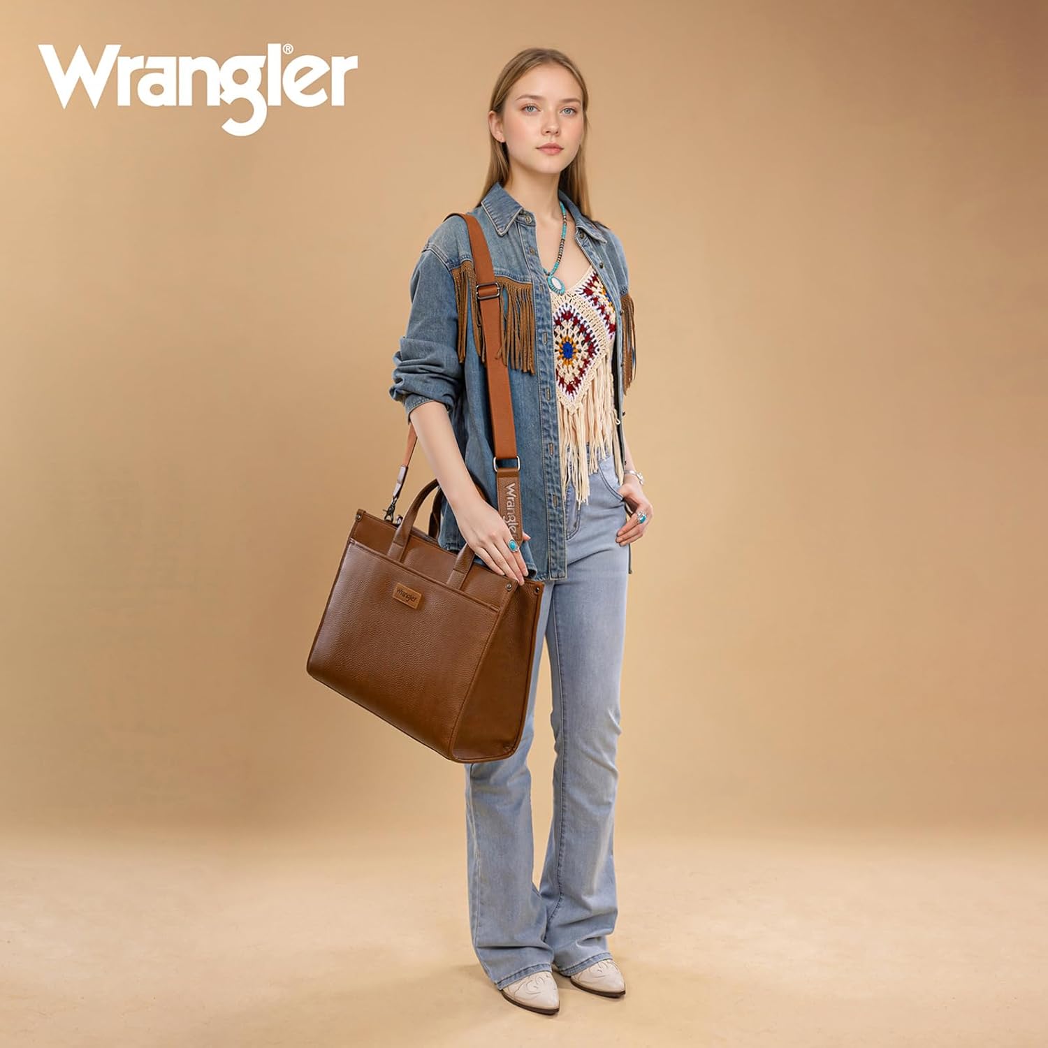Wrangler Laptop Bag for Women 15.6 Inch Vintage Work Tote Bag for Business Briefcase Handbag with Adjustable Shoulder Strap - Image 3