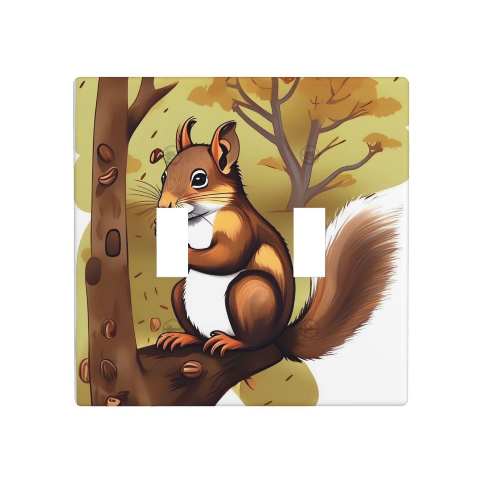 Aceprints Nut-Eating Squirrel 2 Gang Double Toggle Wall Plates, Unbreakable Decorative Duplex Light Switch Plate Covers Electrical Switchplate Cover Faceplate For Bathroom Kitchen Decor