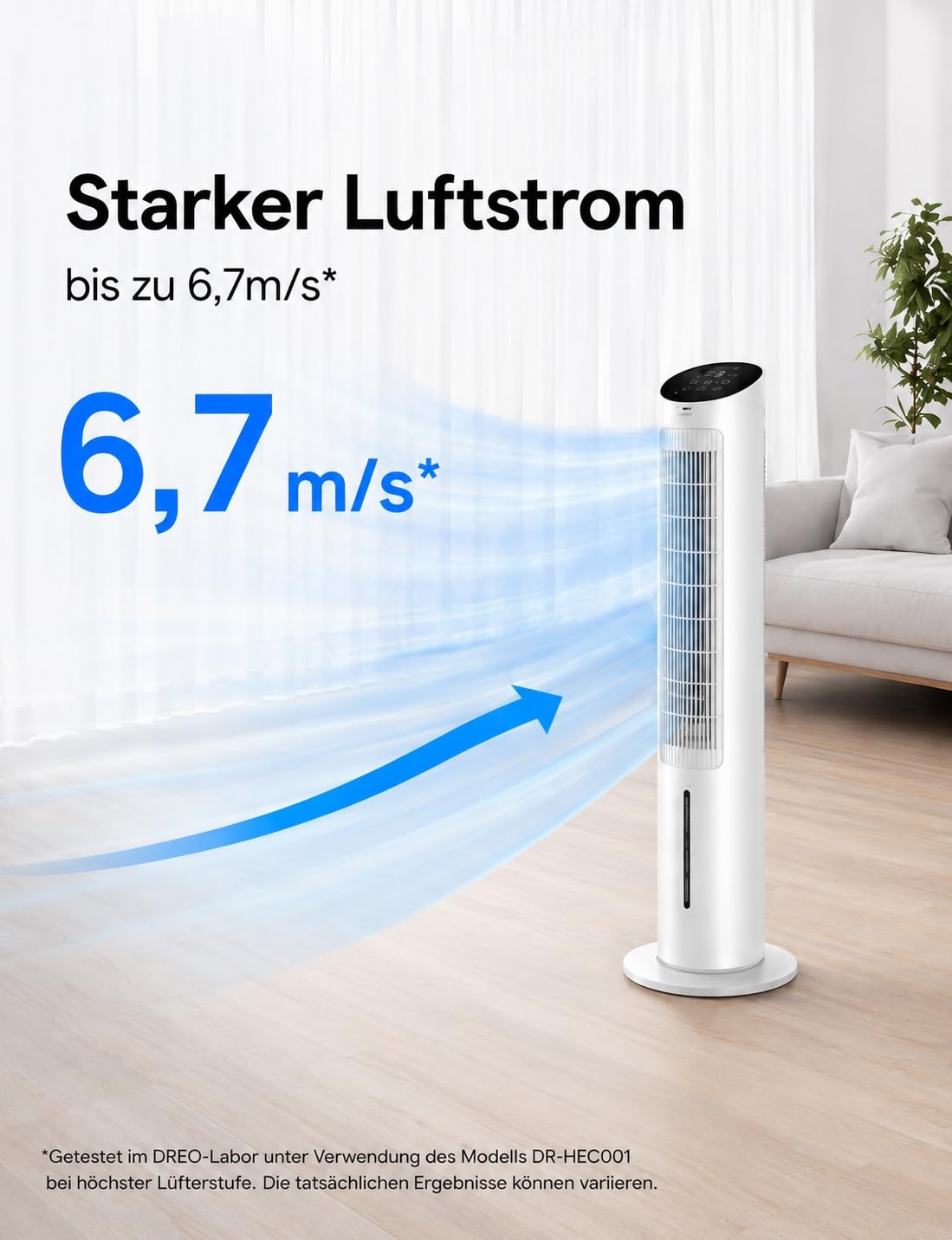 DREO Turmventilator mit Kühlung leise, Ventilator mit Wasserkühlung, 102 cm Luftkühler, Verdunstungskühler mit 80° Schwenkfunktion, 3 Modi, 4 Geschwindigkeiten, Fernbedienung, Weiß