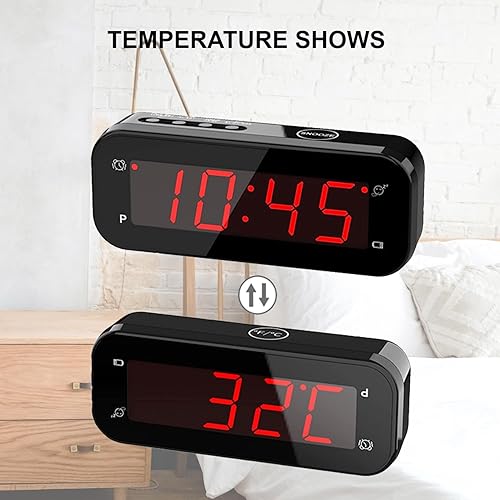 Miniatura 4 de Reloj despertador digital pequeño con pantalla de temperatura, funciona con pilas, brillo ajustable, repetición, 1224 horas, inalámbrico, modo