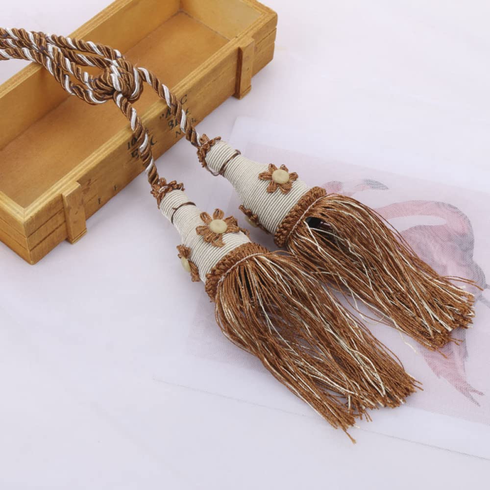Vorhangseile Tiebacks, Gardinenhalter Gardinenhalter Gardinengurt Seil Einfache Quaste Ohr Vorhang Hängende Kugel Gurt, 2 Stück(Dark Coffee)