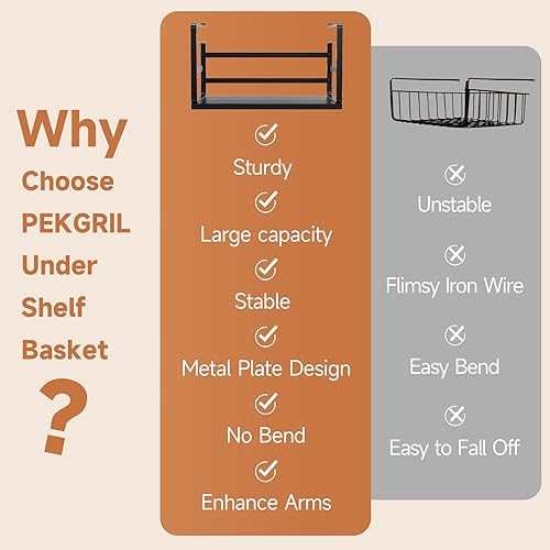 Miniatura 8 de PEKGRIL Paquete de 2 cestas grandes para debajo del estante, cesta de almacenamiento negra para debajo del estante, cesta de almacenamiento colgante
