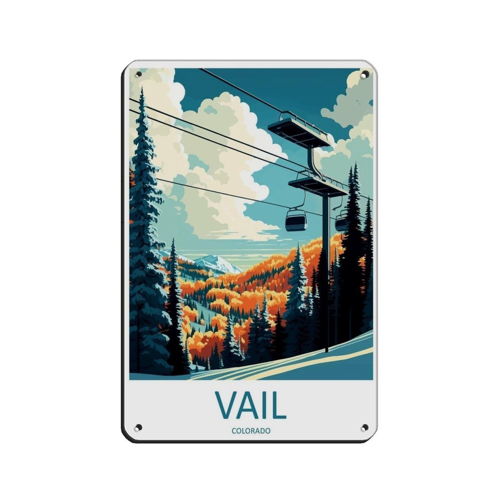Vail Ski Resort Travel Art Ski Art Lover Gift (3) Tin Sign Vintage Metal Pub Club Cafe Bar Home Wall Art Decoration Poster Retro 8x12inch(20x30cm)