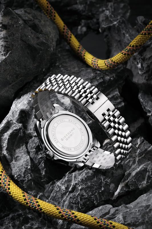 Image of GIORDANO Analog Quartz Watch for Men - Round Dial with Rotating Bezel, Luminous Hour Markers, Stainless Steel Strap & Date Display