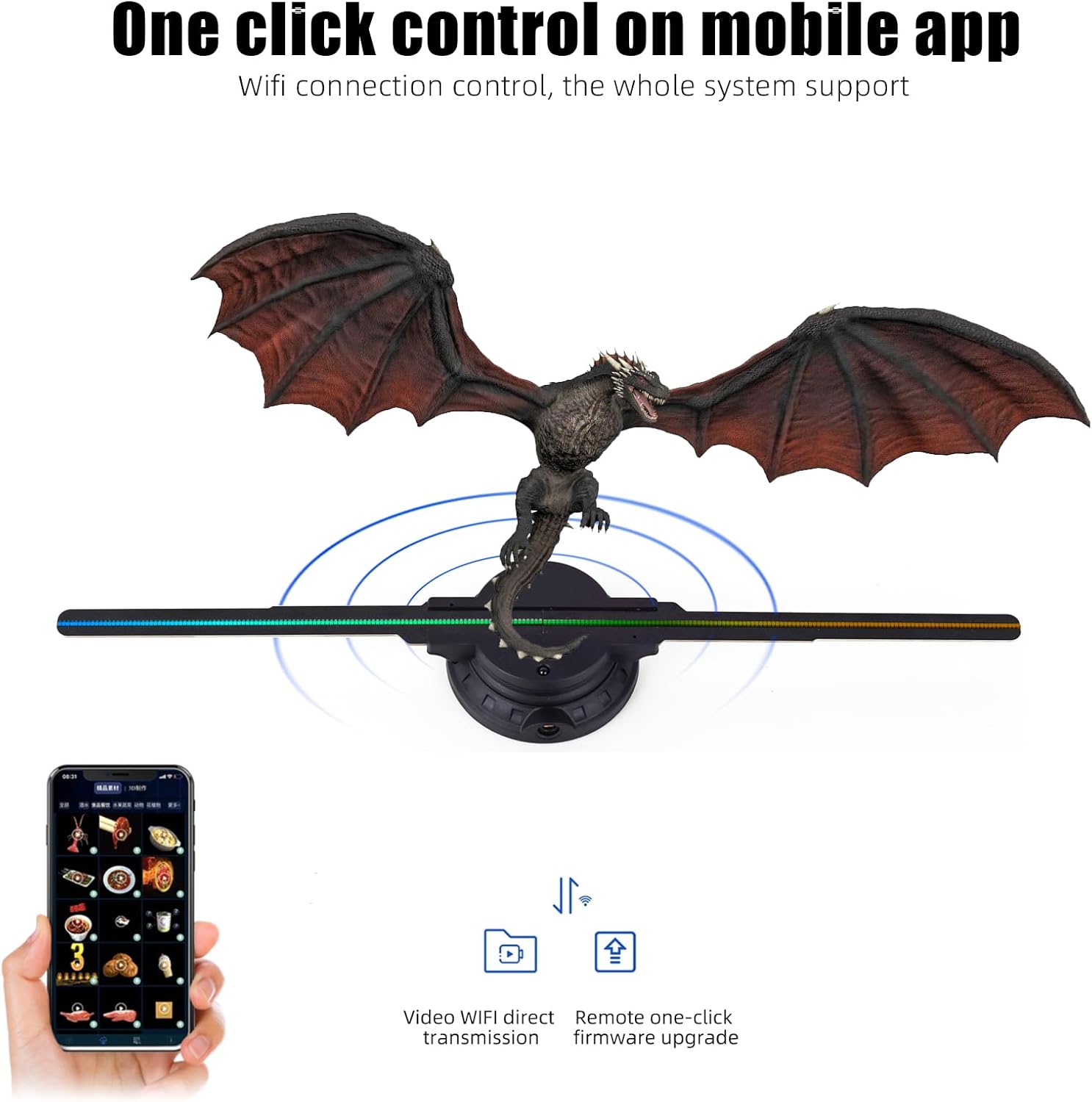 3Dhologramfan 19.7 “, LED Holographic Display Fan for Commercial Advertising, App/PC/WiFi/Bluetooth, 3Dhologram Projector Fan for Store, Holiday, Retail & Trade Show Display with 1500 Video Library