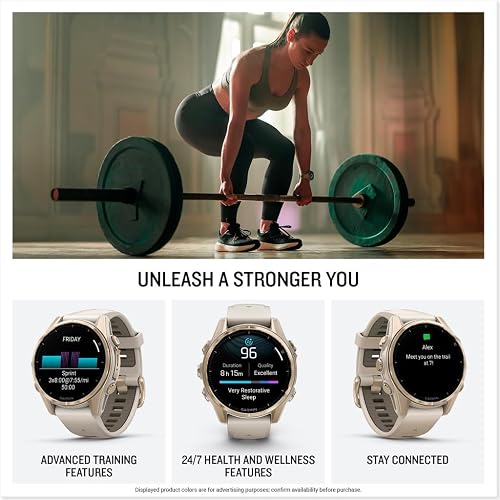 Garmin fēnix® AMOLED Montre Intelligente GPS Multisports Haut de Gamme 8-43 mm, Batterie Longue durée, Lampe de Poche LED intégrée, Couleur Saphir, Or Doux avec Bracelet en grès foncé - 5
