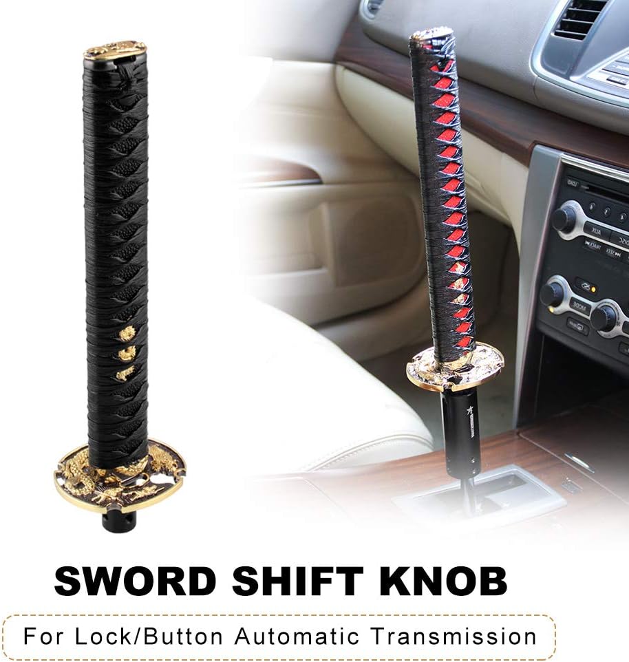 RYANSTAR Samurai Sword Automatic Shift Knob Universal for Lock/Button Automatic Transmission，Cool Katana Gear Shifter Metal Weighted Black