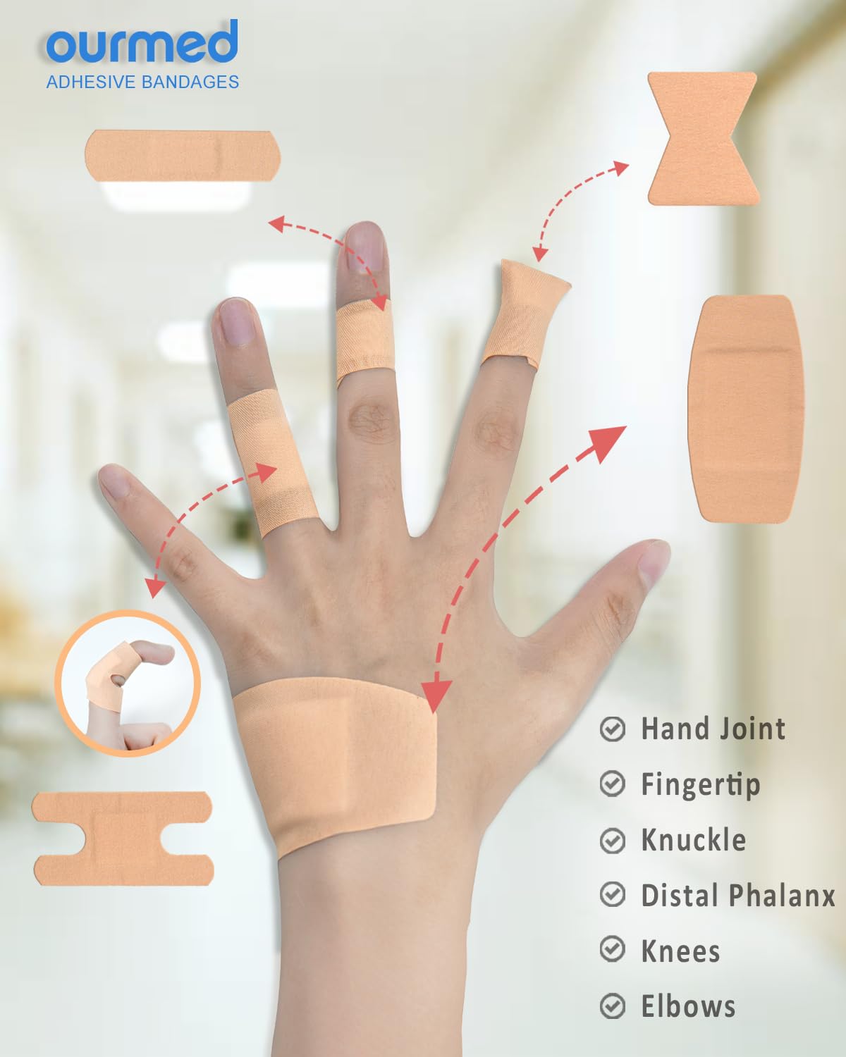 Flexible Assorted Plasters Variety Pack 100 Pieces, Fingertip Bandages for First Aid, Slight Cuts, Scrapes, Abrasion & Wounds Care,Strong Hold for 24 Hours, Non-Latex