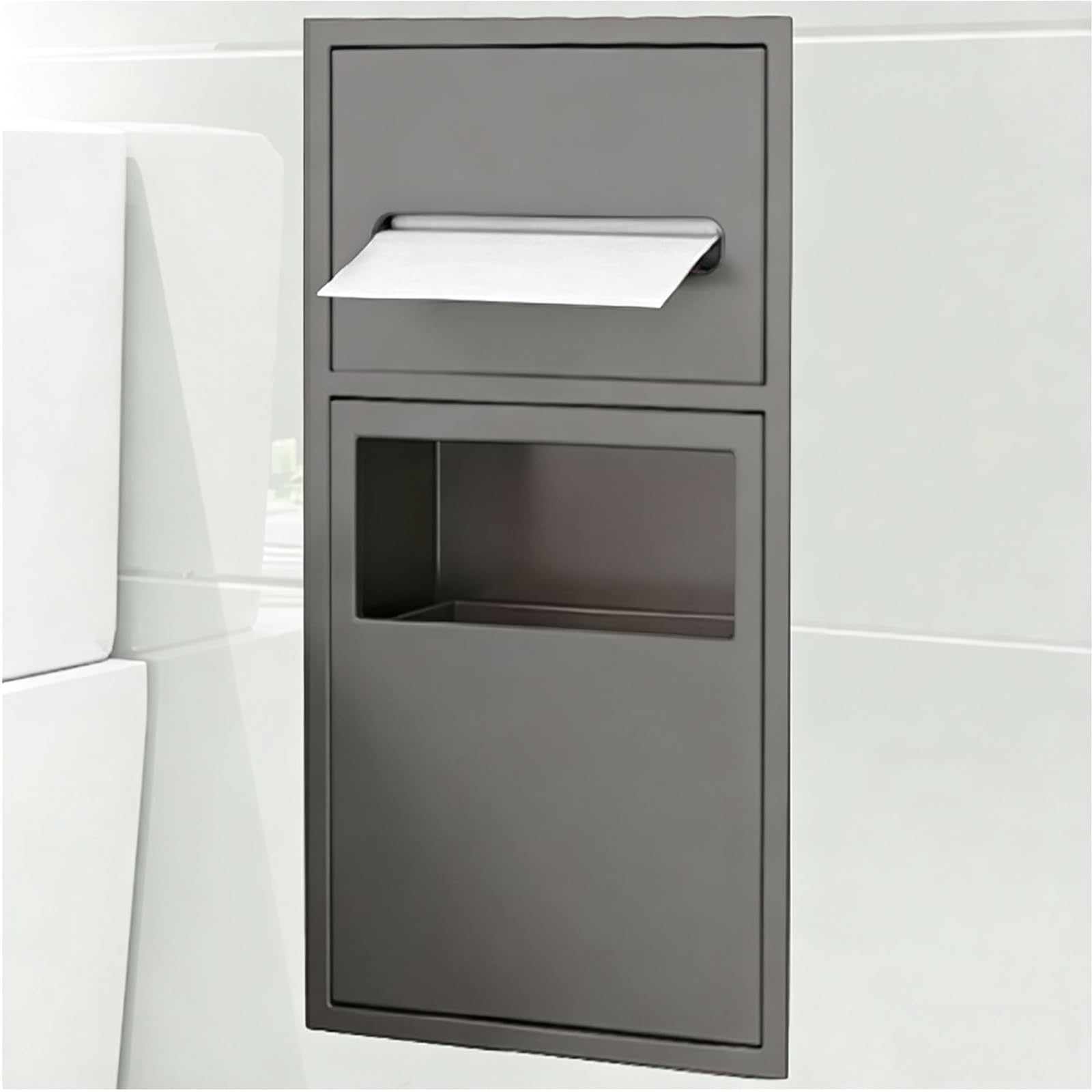 Il bagno commerciale ha messo l'erogatore dell'asciugamano di carta con la pattumiera, acciaio inossidabile 304 per i servizi igienici