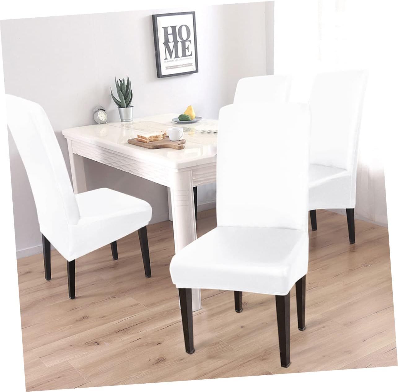 4Pcs White Chair Covers Stretchable PU Backrest Protectors for Home Banquet and Party Easy to Install and Remove for Dining and Cafe