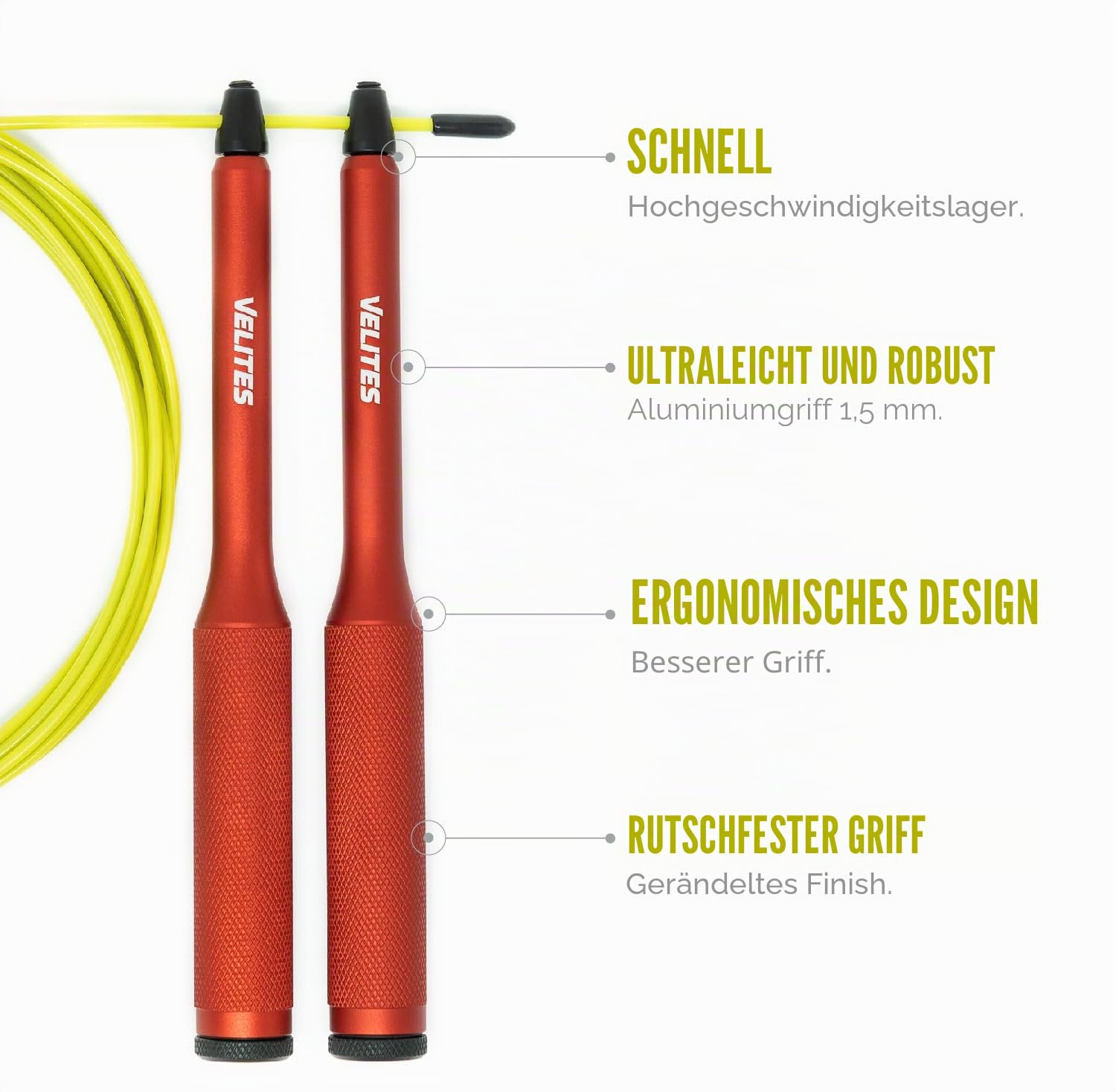 Velites Springseil Sport Vropes Fire 2.0 Ideal für Crossfit, Fitness, Boxen - Profi Jump Rope für Double Unders - Eloxiertes Aluminium