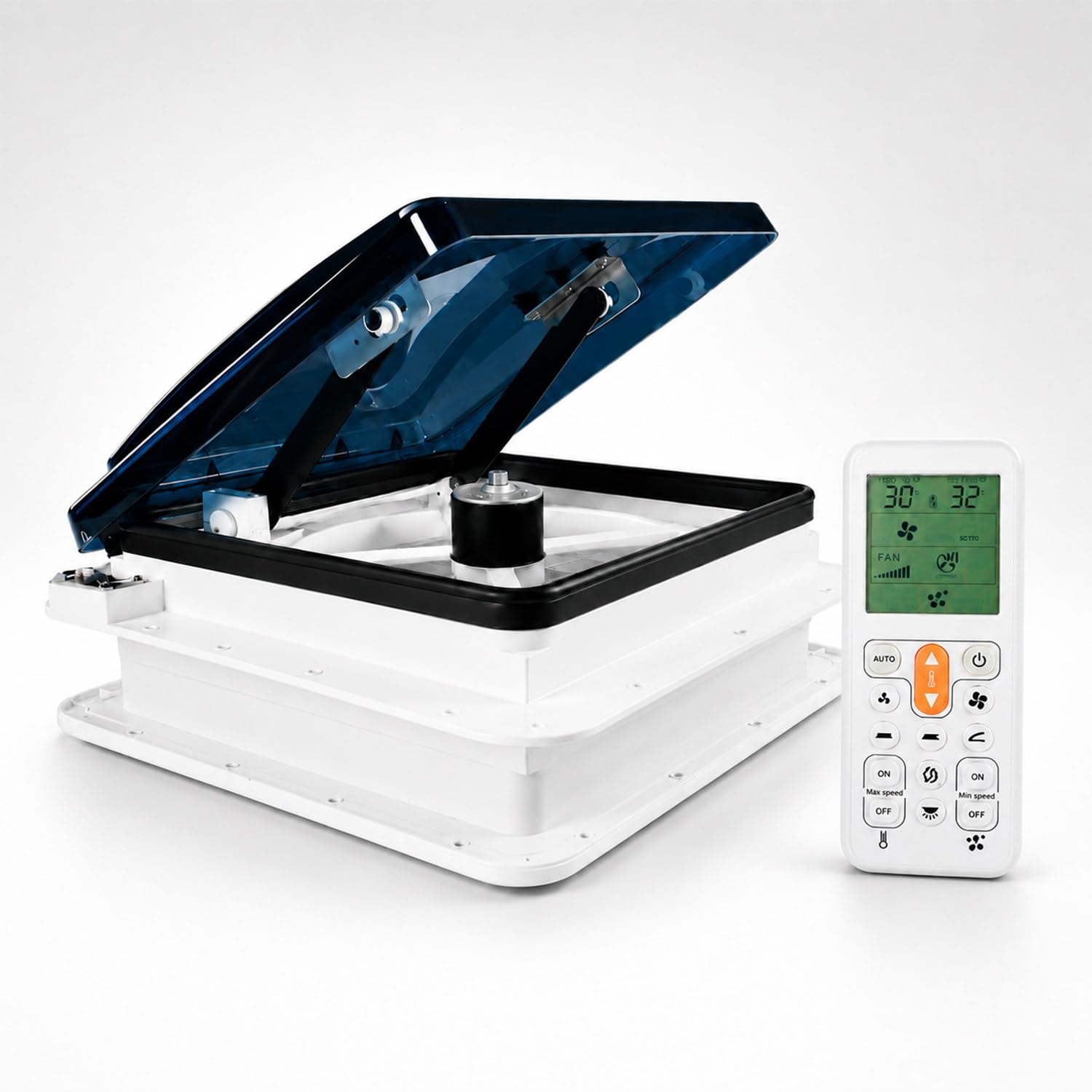 Wentylator do kampera 12 V z dwukierunkową wentylacją, światłem LED i kontrolerem, regulowany obrót do przodu/do tyłu, 6-biegowy do kamperów, przyczep kempingowych, kamperów