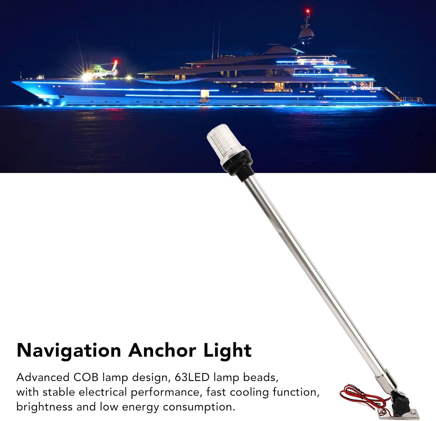 Diydeg Boat Stern Light, 360 Degrees All Around Fold Down Pole Light, 3NM Visibility LED Navigation Light with 316 Stainless Steel Base for Marine, Fishing Boat, Yacht, Pontoon (22 inch)