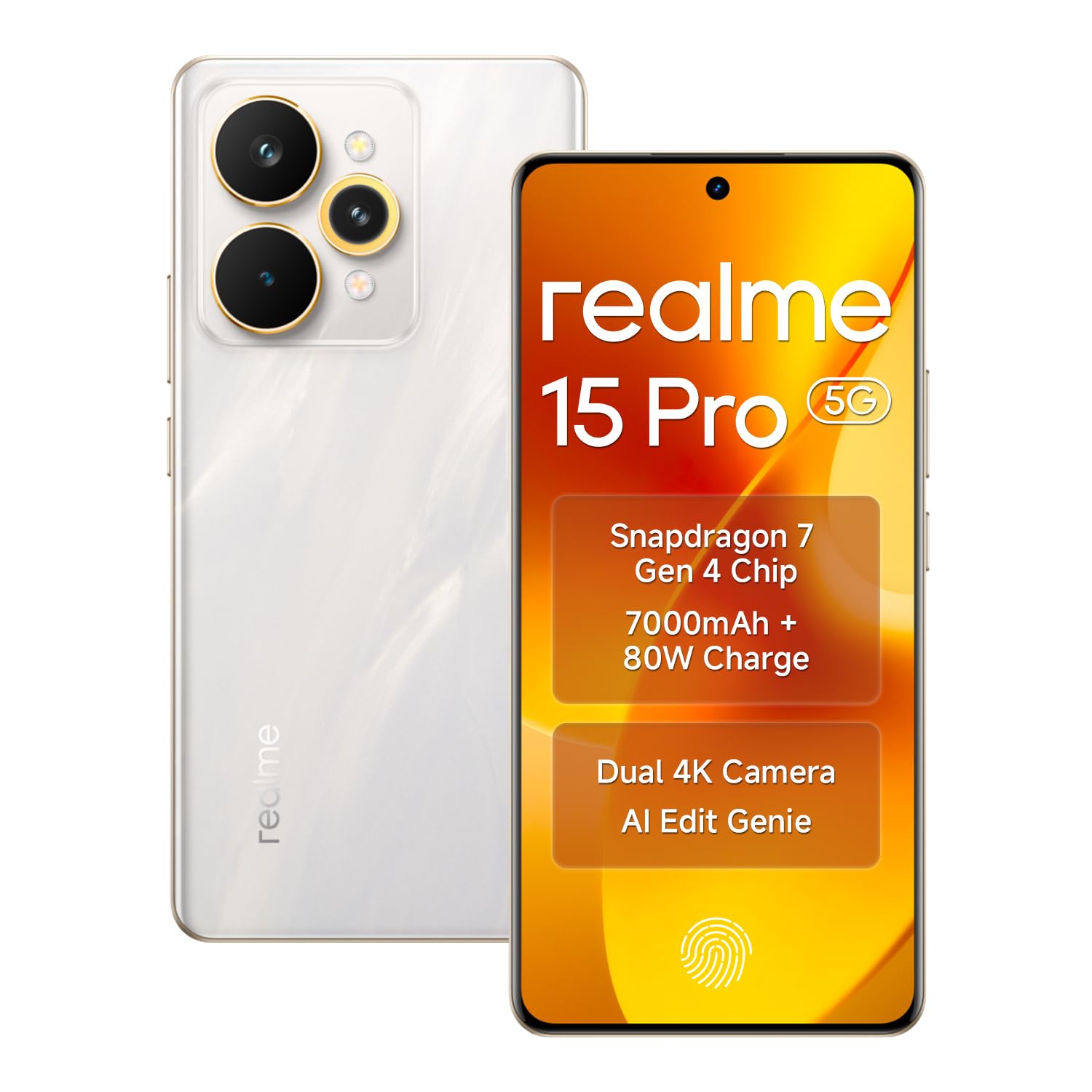 realme 15 pro 5G Smartphone Snapdragon 7 Gen 4, 8GB RAM 128GB 6.8" Display 144Hz, 7000mAh Battery 80W Fast Charge IP69 Waterproof 4K AI Camera Silver*