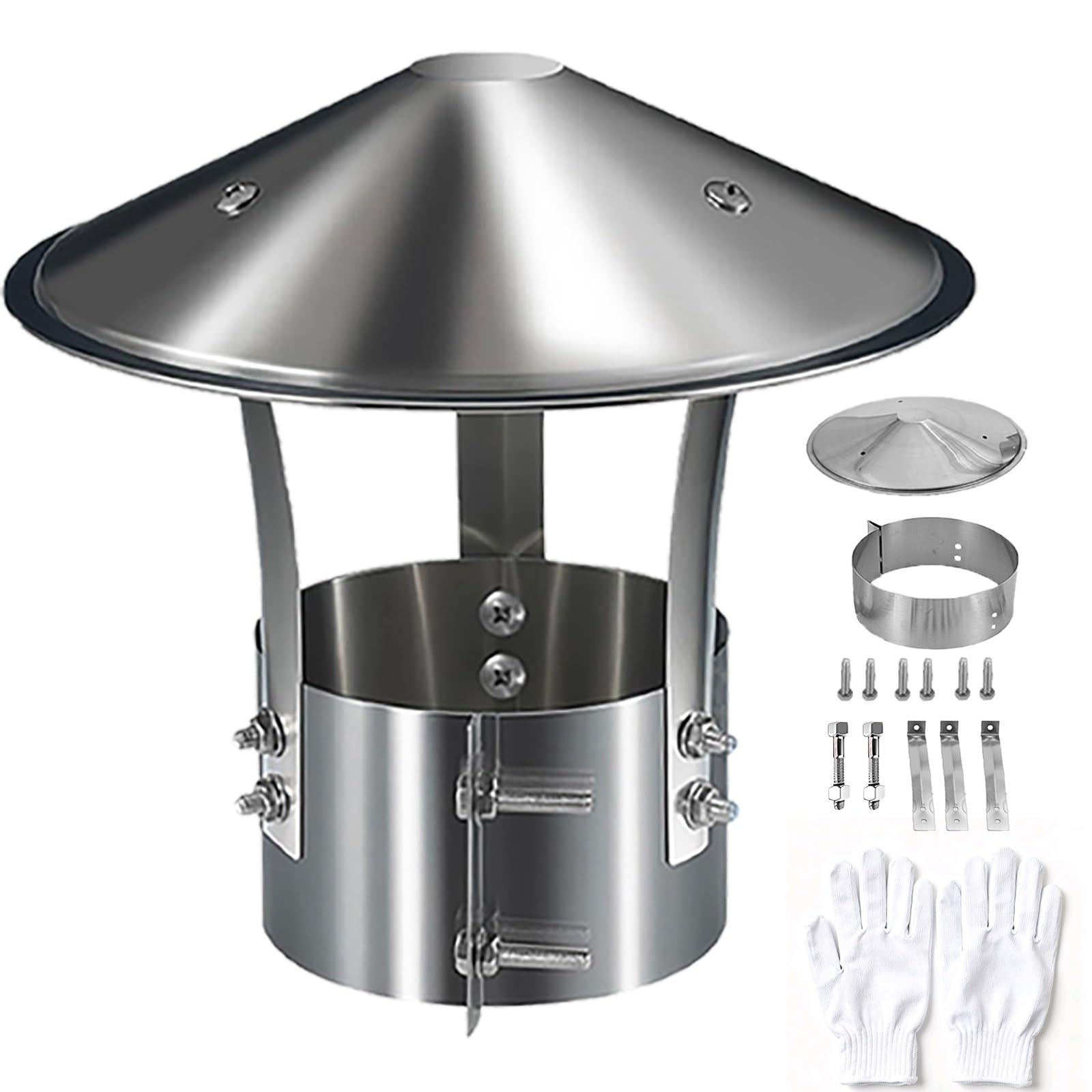 AYUWQZX 304 Stainless Steel Cone Roof Chimney Cap With Gloves Silver Multiple Sizes(230mm(9.1in))